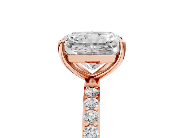 Rose gold Radiant Cut Diamond Pavé Band Solitaire Ring with Four-Prong Setting_113