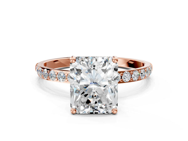 Rose gold Radiant Cut Diamond Pavé Band Solitaire Ring with Four-Prong Setting_114