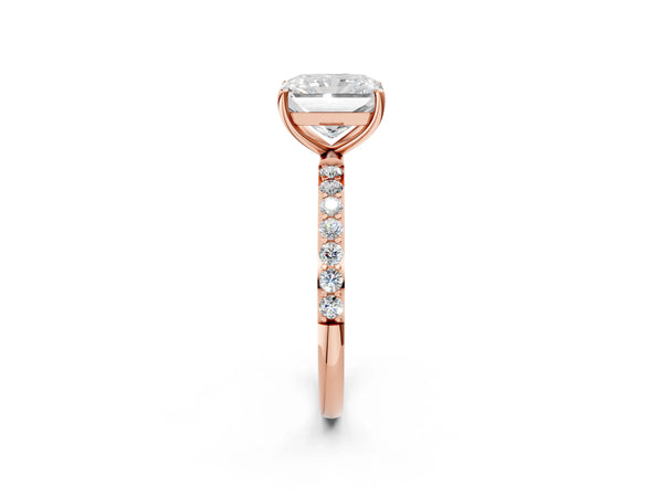 Rose gold Radiant Cut Diamond Pavé Band Solitaire Ring with Four-Prong Setting_116