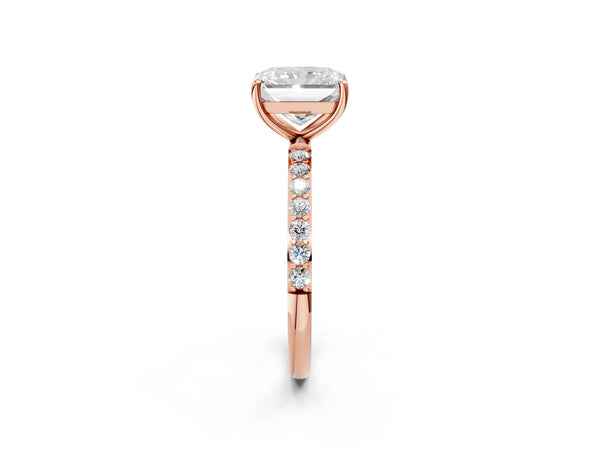 Rose gold Radiant Cut Diamond Pavé Band Solitaire Ring with Four-Prong Setting_122
