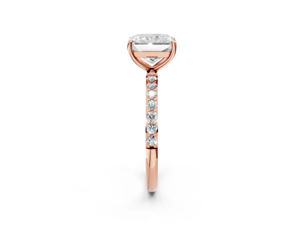 Rose gold Radiant Cut Diamond Pavé Band Solitaire Ring with Four-Prong Setting_128