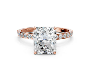 Rose gold Radiant Cut Diamond Pavé Band Solitaire Ring with Four-Prong Setting_12