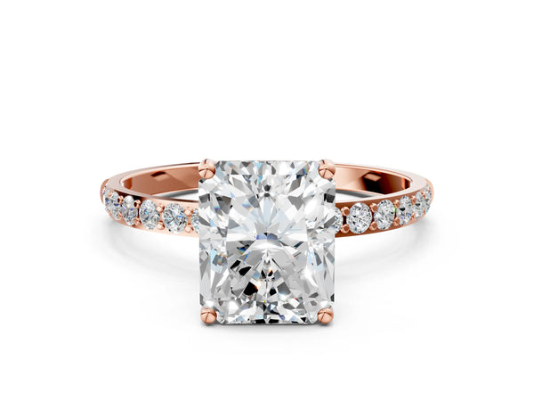 Rose gold Radiant Cut Diamond Pavé Band Solitaire Ring with Four-Prong Setting_24
