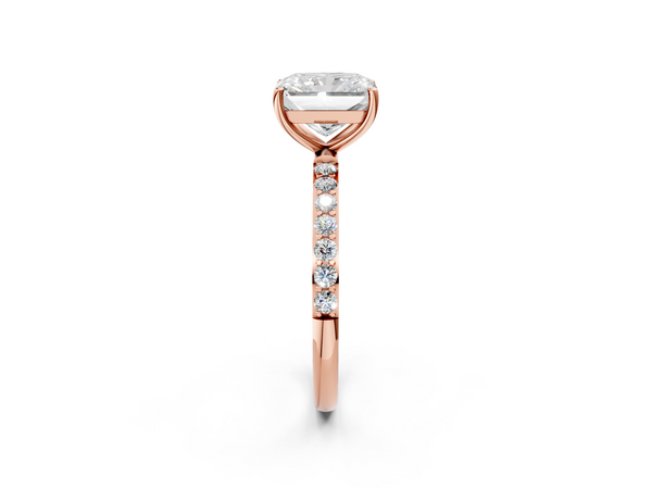 Rose gold Radiant Cut Diamond Pavé Band Solitaire Ring with Four-Prong Setting_2