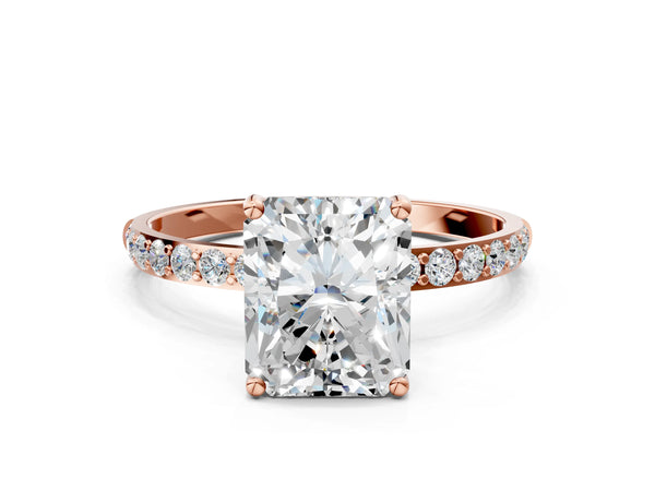Rose gold Radiant Cut Diamond Pavé Band Solitaire Ring with Four-Prong Setting_48