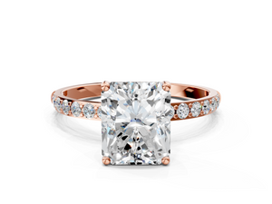 Rose gold Radiant Cut Diamond Pavé Band Solitaire Ring with Four-Prong Setting