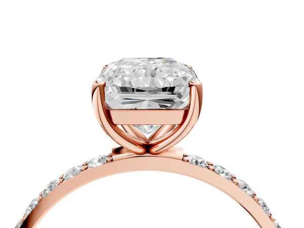Rose gold Radiant Cut Diamond Pavé Band Solitaire Ring with Four-Prong Setting_76