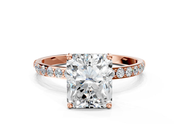 Rose gold Radiant Cut Diamond Pavé Band Solitaire Ring with Four-Prong Setting_90