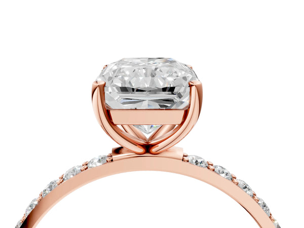Rose gold Radiant Cut Diamond Pavé Band Solitaire Ring with Four-Prong Setting_94