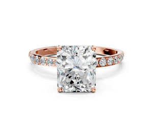 Rose gold Radiant Cut Diamond Pavé Band Solitaire Ring with Four-Prong Setting_96