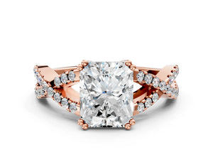 Rose gold Radiant Solitaire Twist Band with Pavé Setting and Four-Prong Setting_12