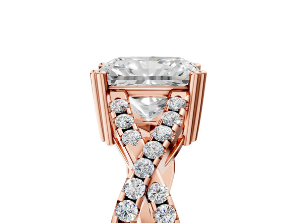 Rose gold Radiant Solitaire Twist Band with Pavé Setting and Four-Prong Setting_17