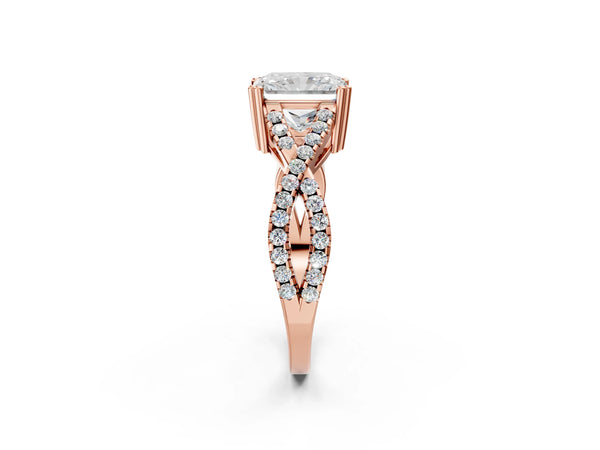 Rose gold Radiant Solitaire Twist Band with Pavé Setting and Four-Prong Setting_20