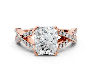 Rose gold Radiant Solitaire Twist Band with Pavé Setting and Four-Prong Setting_36