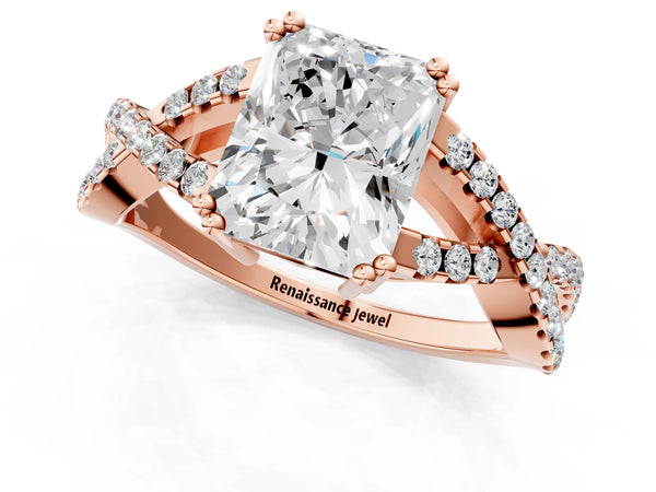 Rose gold Radiant Solitaire Twist Band with Pavé Setting and Four-Prong Setting_37