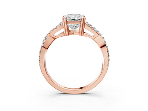 Rose gold Radiant Solitaire Twist Band with Pavé Setting and Four-Prong Setting_3