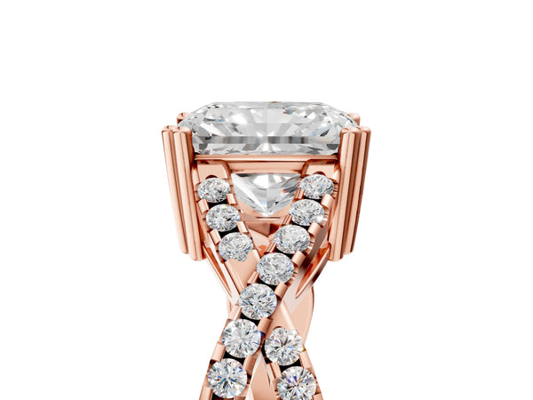 Rose gold Radiant Solitaire Twist Band with Pavé Setting and Four-Prong Setting_41