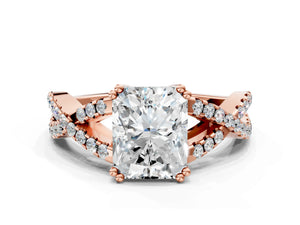 Rose gold Radiant Solitaire Twist Band with Pavé Setting and Four-Prong Setting_42