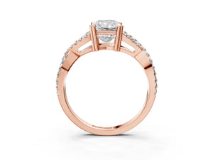 Rose gold Radiant Solitaire Twist Band with Pavé Setting and Four-Prong Setting_45