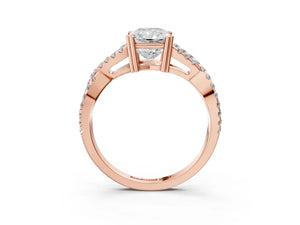 Rose gold Radiant Solitaire Twist Band with Pavé Setting and Four-Prong Setting_51