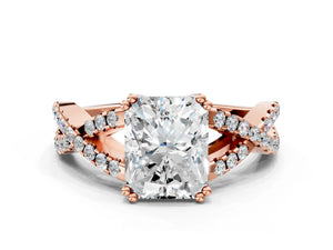 Rose gold Radiant Solitaire Twist Band with Pavé Setting and Four-Prong Setting_54