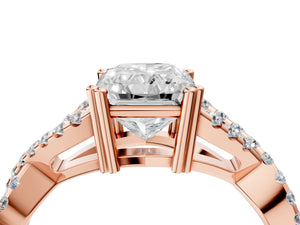 Rose gold Radiant Solitaire Twist Band with Pavé Setting and Four-Prong Setting_58