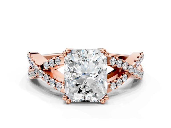 Rose gold Radiant Solitaire Twist Band with Pavé Setting and Four-Prong Setting_60
