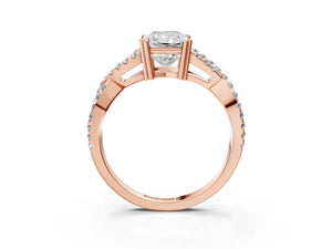 Rose gold Radiant Solitaire Twist Band with Pavé Setting and Four-Prong Setting_63