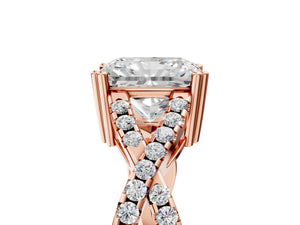 Rose gold Radiant Solitaire Twist Band with Pavé Setting and Four-Prong Setting_65