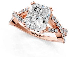 Rose gold Radiant Solitaire Twist Band with Pavé Setting and Four-Prong Setting_67