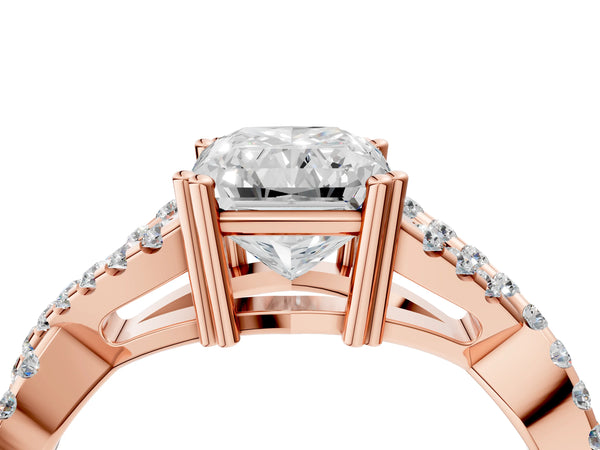 Rose gold Radiant Solitaire Twist Band with Pavé Setting and Four-Prong Setting_70