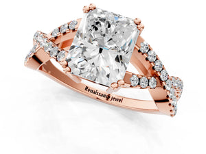 Rose gold Radiant Solitaire Twist Band with Pavé Setting and Four-Prong Setting_73