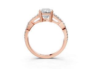 Rose gold Radiant Solitaire Twist Band with Pavé Setting and Four-Prong Setting_75