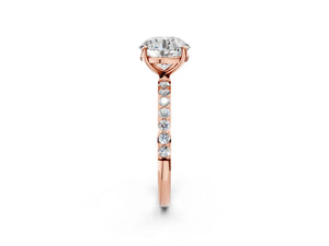 Rose gold Round Cut Diamond Pavé Band Solitaire Ring with Four-Prong Setting_14