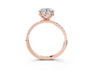 Rose gold Round Cut Diamond Pavé Band Solitaire Ring with Four-Prong Setting_15
