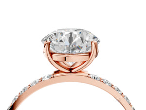 Rose gold Round Cut Diamond Pavé Band Solitaire Ring with Four-Prong Setting_22