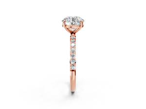 Rose gold Round Cut Diamond Pavé Band Solitaire Ring with Four-Prong Setting_2