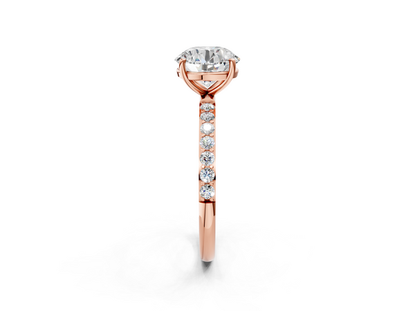 Rose gold Round Cut Diamond Pavé Band Solitaire Ring with Four-Prong Setting_2
