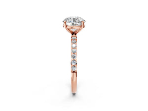 Rose gold Round Cut Diamond Pavé Band Solitaire Ring with Four-Prong Setting_32