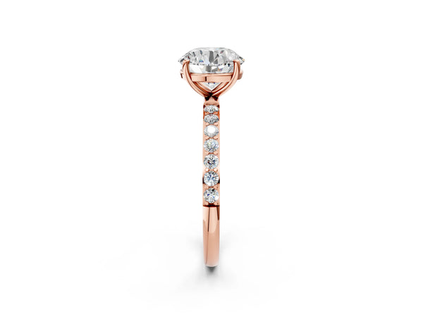 Rose gold Round Cut Diamond Pavé Band Solitaire Ring with Four-Prong Setting_32