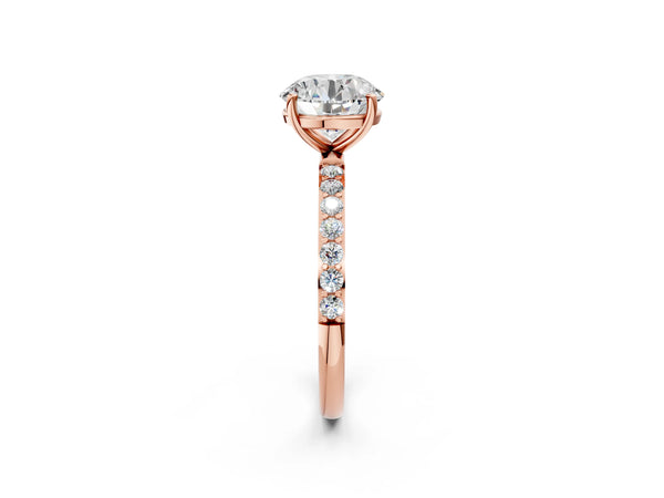 Rose gold Round Cut Diamond Pavé Band Solitaire Ring with Four-Prong Setting_38