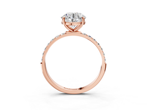 Rose gold Round Cut Diamond Pavé Band Solitaire Ring with Four-Prong Setting_3