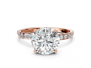 Rose gold Round Cut Diamond Pavé Band Solitaire Ring with Four-Prong Setting_42