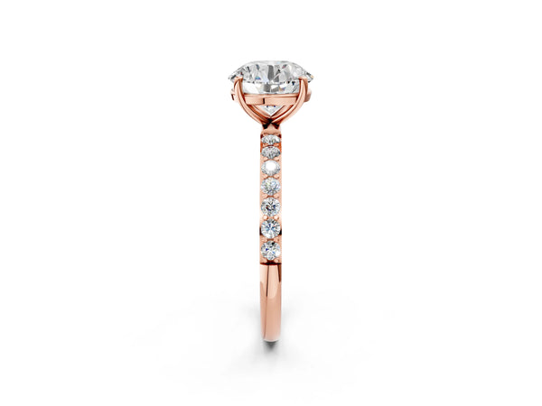 Rose gold Round Cut Diamond Pavé Band Solitaire Ring with Four-Prong Setting_62