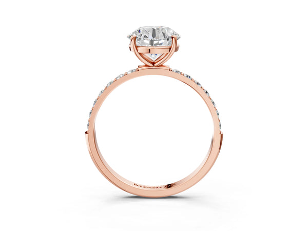 Rose gold Round Cut Diamond Pavé Band Solitaire Ring with Four-Prong Setting_63