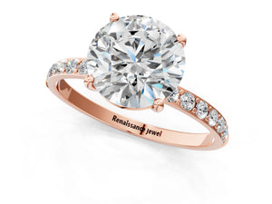 Rose gold Round Cut Diamond Pavé Band Solitaire Ring with Four-Prong Setting_67