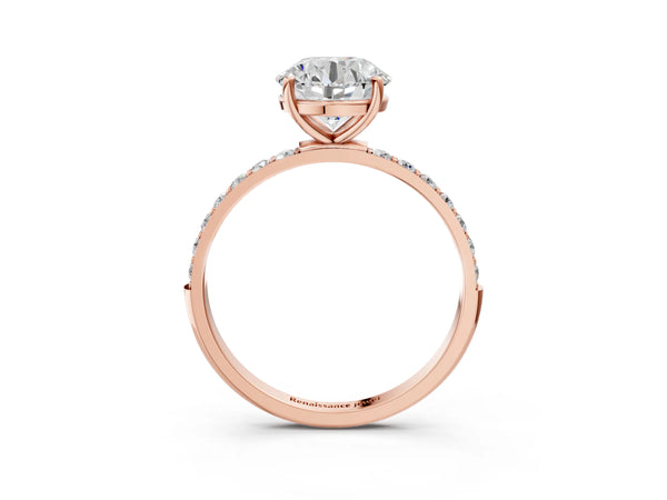 Rose gold Round Cut Diamond Pavé Band Solitaire Ring with Four-Prong Setting_75