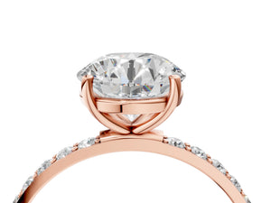Rose gold Round Cut Diamond Pavé Band Solitaire Ring with Four-Prong Setting_76