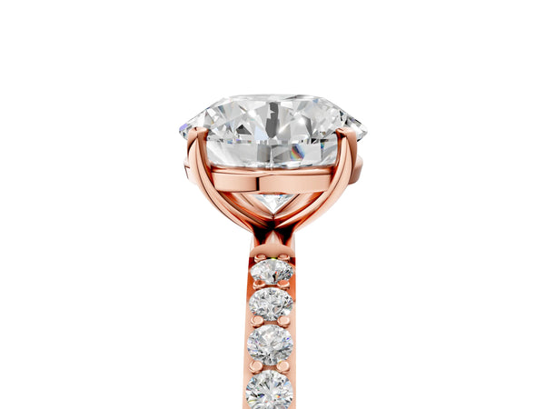 Rose gold Round Cut Diamond Pavé Band Solitaire Ring with Four-Prong Setting_77