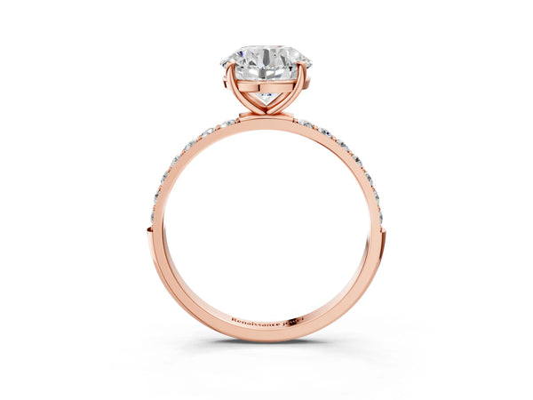 Rose gold Round Cut Diamond Pavé Band Solitaire Ring with Four-Prong Setting_81